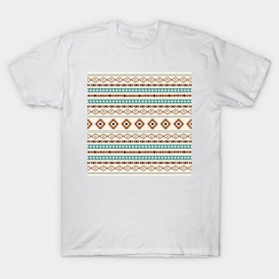 Aztec Teal Terracotta Black Cream Mixed Motifs Pattern T-Shirt